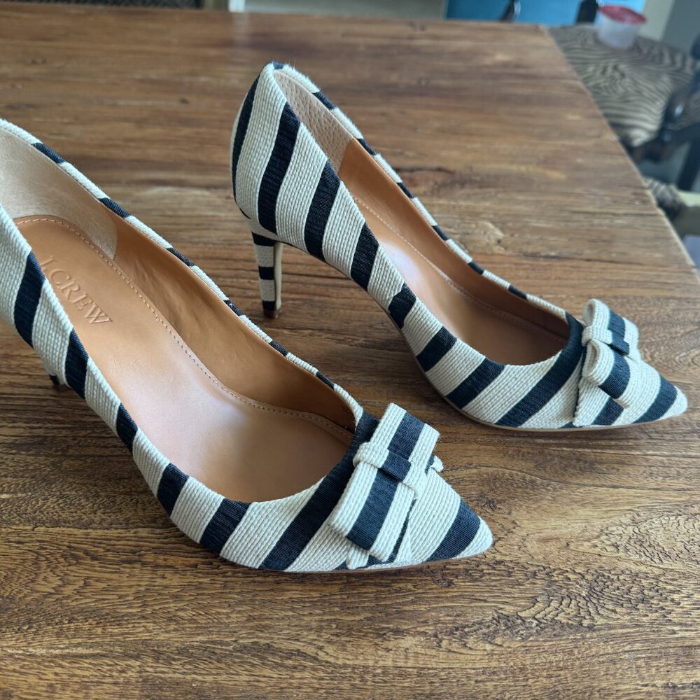 J. Crew Isabelle Printed Bow Pumps, Black and White, Size 6.5